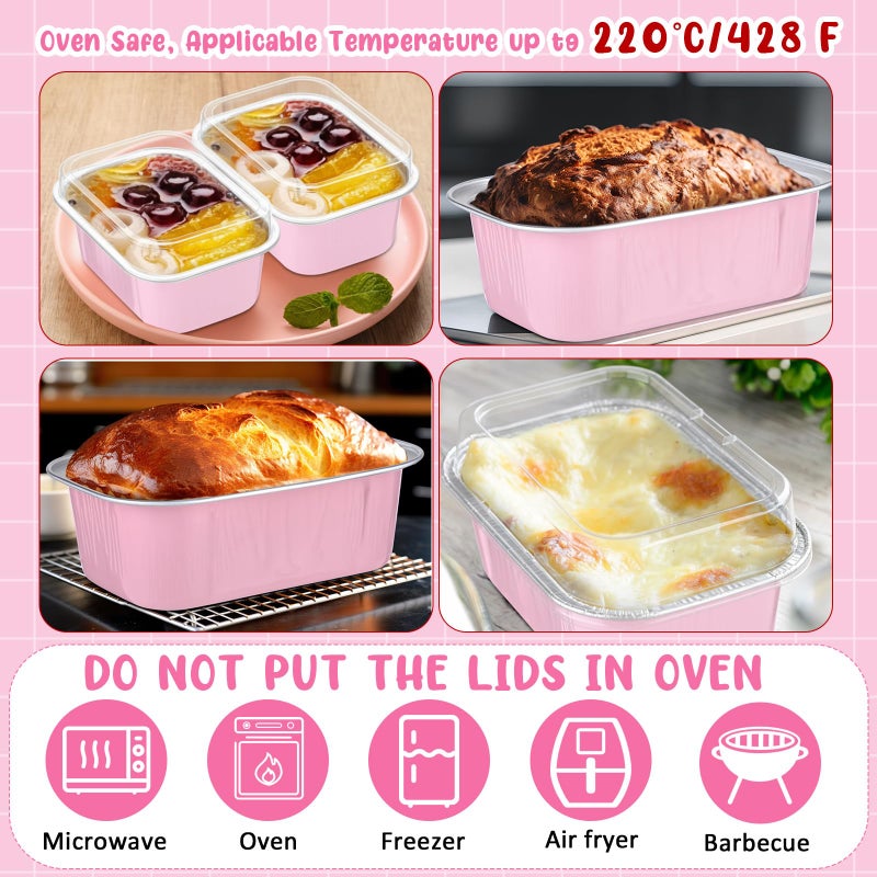 Vesici 100 Sets Valentines Mini Loaf Pans with Lids, 5.7 oz Disposable Aluminum Foil Baking Cups, Rectangle Cake Pans for Pudding Desserts Muffin Baking Storage Valentines Birthday Party(Pink) - Image 4
