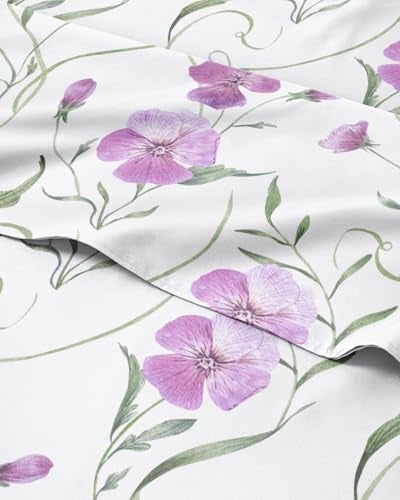 CGK Unlimited Floral Sheets Pink Floral Bed Sheet Set 1 Flat 1 Fitted 2 Pillowcases w Deep Pockets Comfy Wrinkle Fade Free Boho Botanical Bedding UltraSoft Breathable Cooling Queen Size Set - Image 1