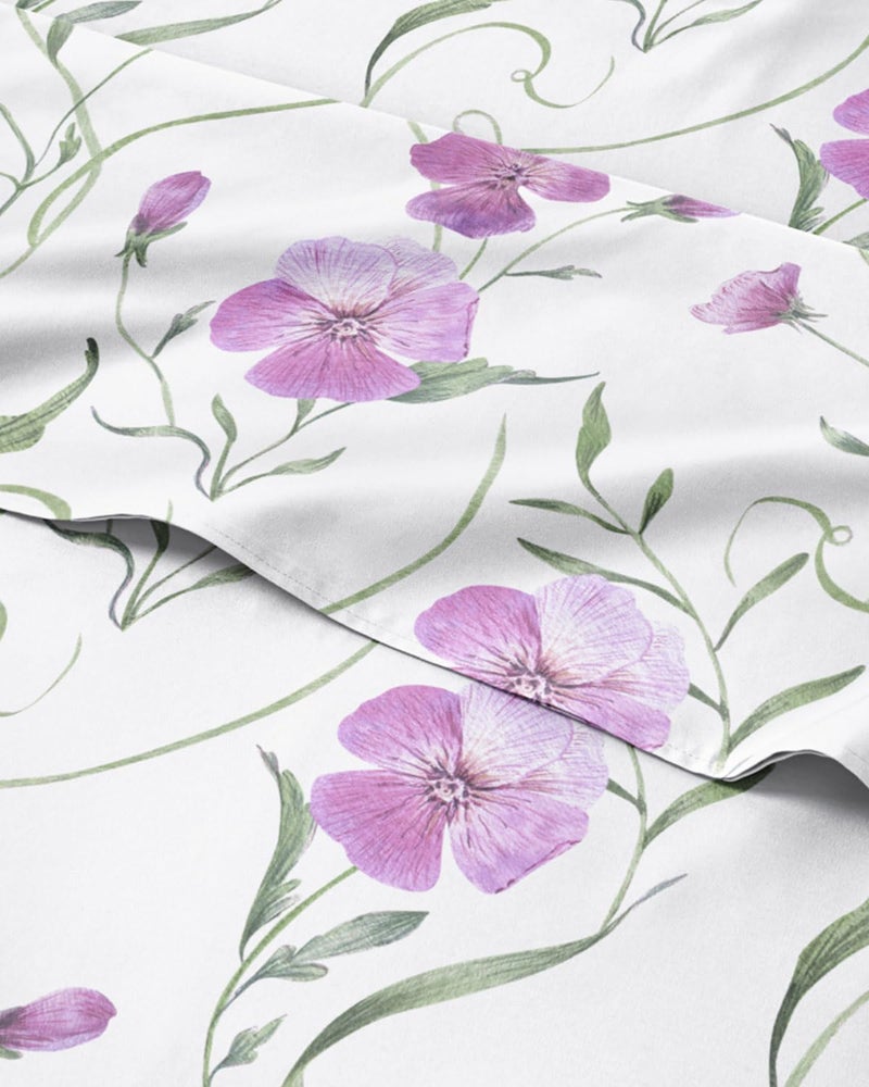 CGK Unlimited Floral Sheets Pink Floral Bed Sheet Set 1 Flat 1 Fitted 2 Pillowcases w Deep Pockets Comfy Wrinkle Fade Free Boho Botanical Bedding UltraSoft Breathable Cooling Queen Size Set - Image 2