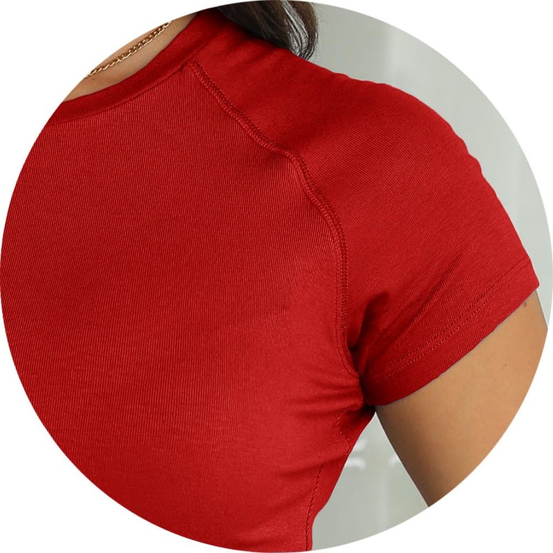 Abardsion Women Casual Raglan Sleeve Crewneck Slim T Shirts - 2026 Spring Summer Basic Activewear Going Out Tops(Big Red, S) - Image 4