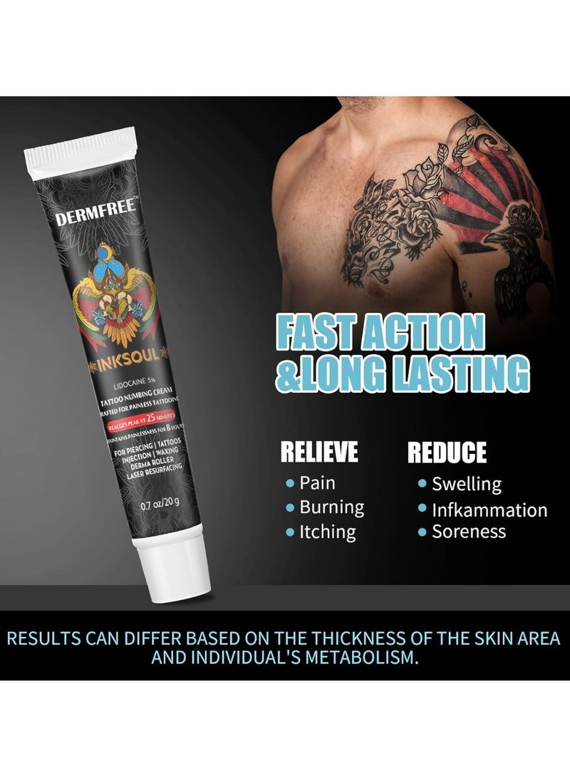 DERMFREE - Lidocaine Tattoo Numbing Cream 8 Hours Maximum Strength Painless Tattoo Numbing Cream for Tattooing Piercing Waxing and Injections Fast Acting Tattoo Numb Cream for Deep Pain Relief Tattoo Cream 20g - Image 1
