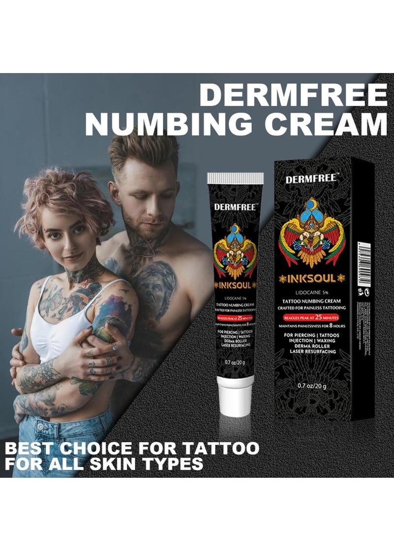 DERMFREE - Lidocaine Tattoo Numbing Cream 8 Hours Maximum Strength Painless Tattoo Numbing Cream for Tattooing Piercing Waxing and Injections Fast Acting Tattoo Numb Cream for Deep Pain Relief Tattoo Cream 20g - Image 1