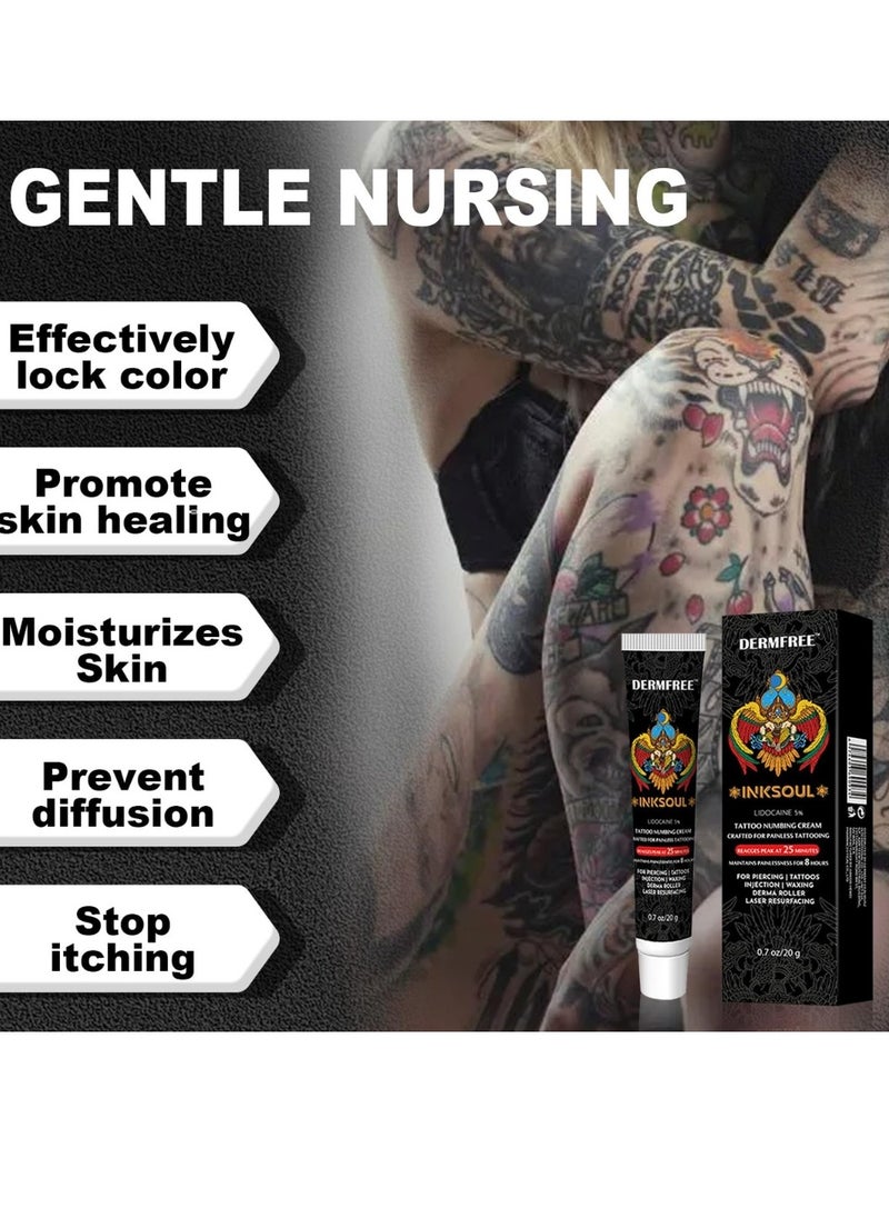 DERMFREE - Lidocaine Tattoo Numbing Cream 8 Hours Maximum Strength Painless Tattoo Numbing Cream for Tattooing Piercing Waxing and Injections Fast Acting Tattoo Numb Cream for Deep Pain Relief Tattoo Cream 20g - Image 1