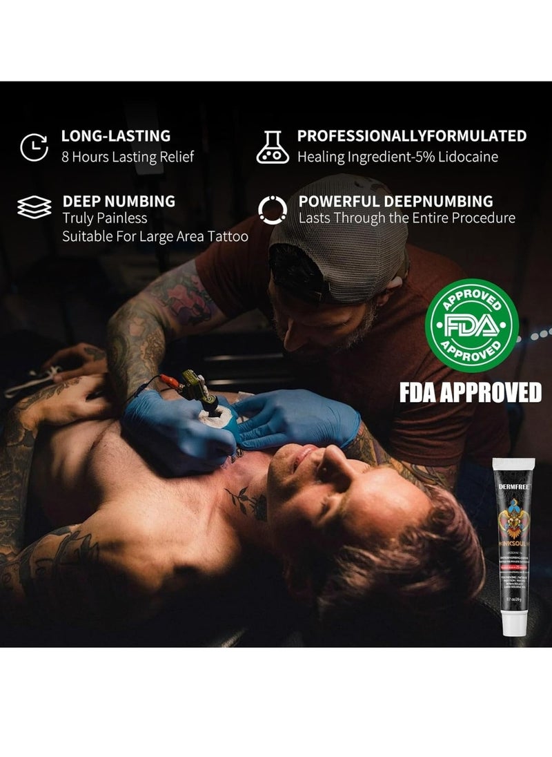 DERMFREE - Lidocaine Tattoo Numbing Cream 8 Hours Maximum Strength Painless Tattoo Numbing Cream for Tattooing Piercing Waxing and Injections Fast Acting Tattoo Numb Cream for Deep Pain Relief Tattoo Cream 20g - Image 1