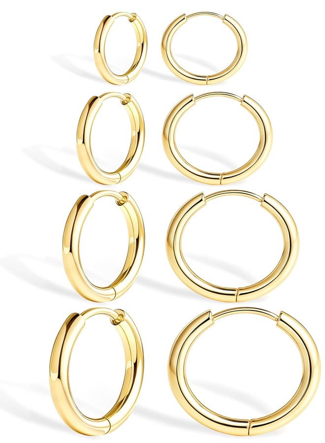 Poxtex Gold Huggie Hoop Earrings for Women, Small Earring Set for Men, Stainless Steel Hypoallergenic Cute Trendy Mini Thin Tiny Cartilage Stacks Earrings Sets for Women Multiple Piercing Jewelry Gift - Image 1