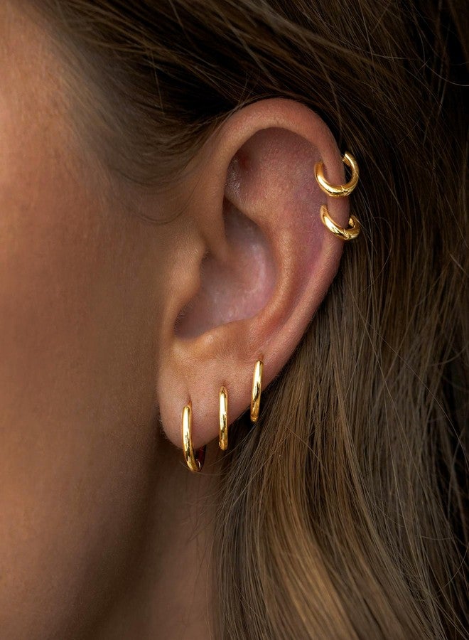 Poxtex Gold Huggie Hoop Earrings for Women, Small Earring Set for Men, Stainless Steel Hypoallergenic Cute Trendy Mini Thin Tiny Cartilage Stacks Earrings Sets for Women Multiple Piercing Jewelry Gift - Image 3