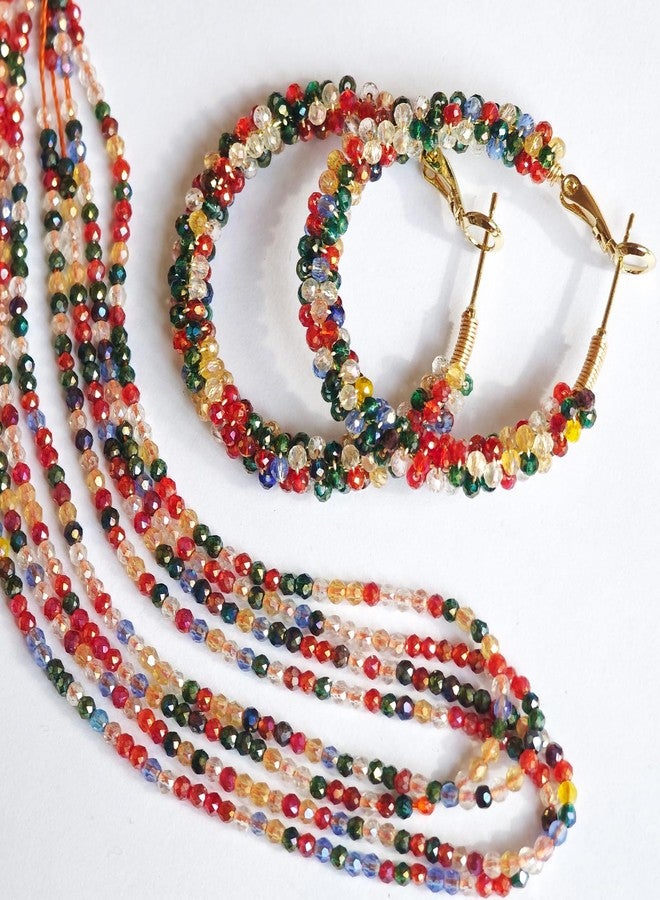CHCCOYE Handmade Beaded Hoop Earrings Bohemia Circle Earrings 2mm Color Plating Faceted Glass Beads Colorful Crystal Beaded,party Wedding Women Jewelry Gift (Little Flower) - Image 4