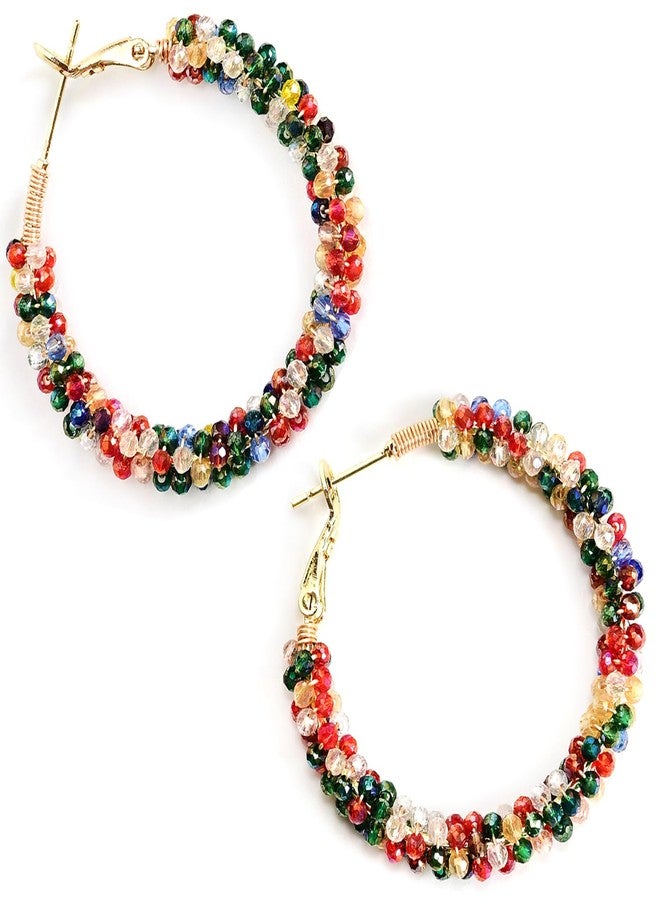 CHCCOYE Handmade Beaded Hoop Earrings Bohemia Circle Earrings 2mm Color Plating Faceted Glass Beads Colorful Crystal Beaded,party Wedding Women Jewelry Gift (Little Flower) - Image 3