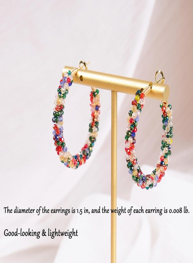 CHCCOYE Handmade Beaded Hoop Earrings Bohemia Circle Earrings 2mm Color Plating Faceted Glass Beads Colorful Crystal Beaded,party Wedding Women Jewelry Gift (Little Flower) - Image 5