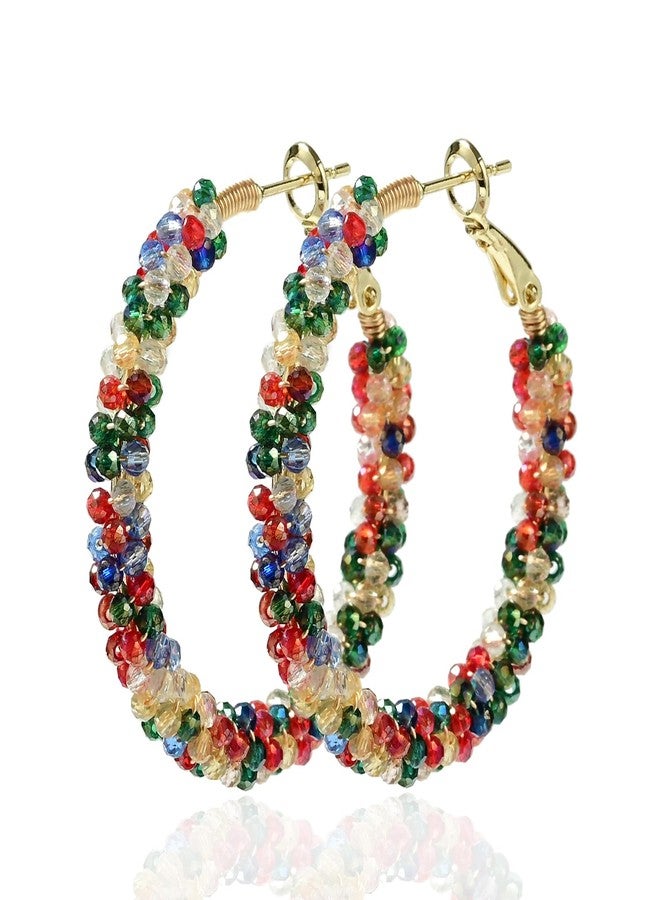 CHCCOYE Handmade Beaded Hoop Earrings Bohemia Circle Earrings 2mm Color Plating Faceted Glass Beads Colorful Crystal Beaded,party Wedding Women Jewelry Gift (Little Flower) - Image 1