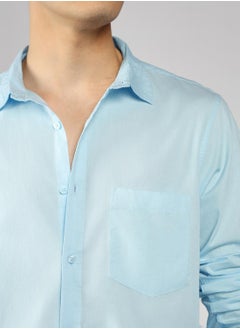 Dennis Lingo Men's Slim Fit Solid Light Blue Casual Spread Collar Shirt - 100% Cotton  - Image 5