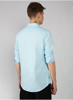 Dennis Lingo Men's Slim Fit Solid Light Blue Casual Spread Collar Shirt - 100% Cotton  - Image 3