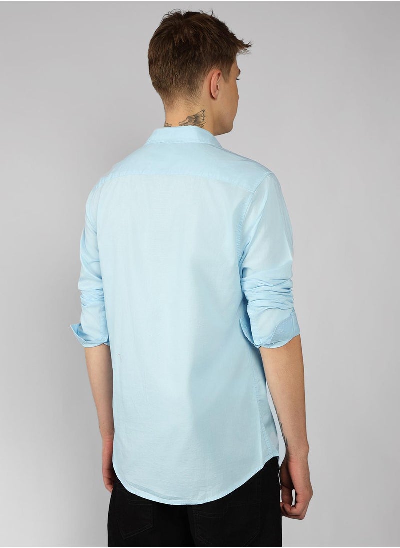 Dennis Lingo Men's Slim Fit Solid Light Blue Casual Spread Collar Shirt - 100% Cotton  - Image 3