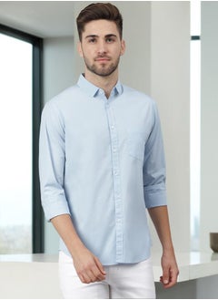 Dennis Lingo Men's Slim Fit Solid Light Blue Casual Spread Collar Shirt - 100% Cotton  - Image 1
