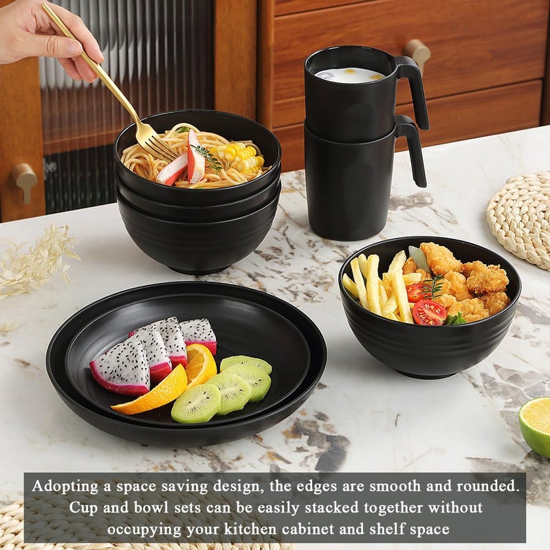 Kyraton Plastic Dinnerware Sets of 32 Pieces, Unbreakable And Reusable Light Weight Plates Mugs Bowls Dishes Easy to Carry And Clean Microwave Safe BPA Free Dishwasher Safe Service For 8 - Image 3