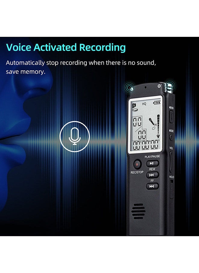 Generic - 8GB Digital Voice Recorder Voice Activated Recorder MP3 Player 1536Kbps HD Recording Noise Reduction Dual Condenser Microphone 13h Continuous recording with WAV MP3 Player Telephone Recording - Image 1