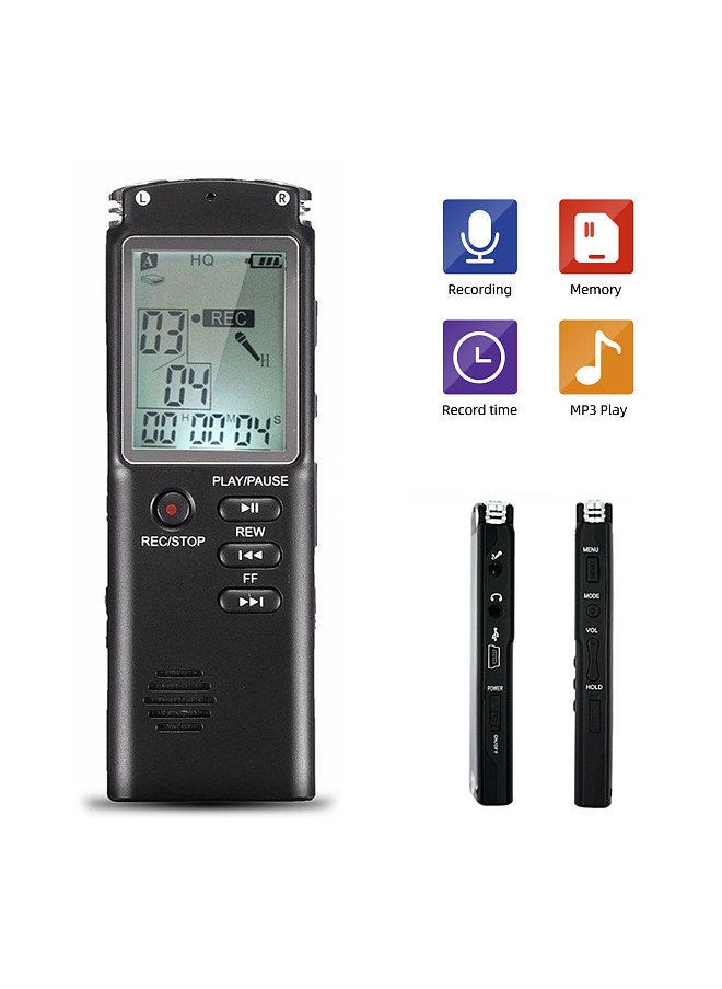 Generic - 8GB Digital Voice Recorder Voice Activated Recorder MP3 Player 1536Kbps HD Recording Noise Reduction Dual Condenser Microphone 13h Continuous recording with WAV MP3 Player Telephone Recording - Image 1