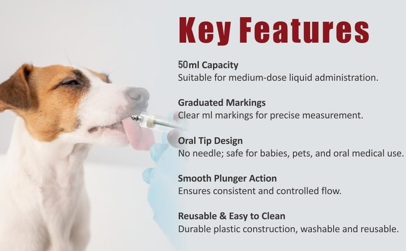 Agarwals 50ml Oral Feeding Syringe With Nozzle | Transparent | Luer Lock With Nozzle | for Veterinary Use - Image 4