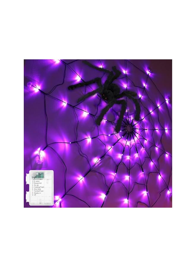 The Bros Halloween Decorations, 70 LED Waterproof Halloween Spider Web Lights with 30cm Black Spider, Halloween Lights for Indoors House Garden Decorations - Image 2