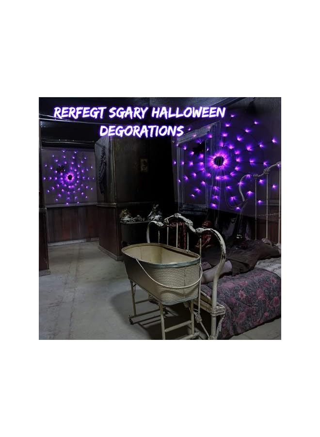 The Bros Halloween Decorations, 70 LED Waterproof Halloween Spider Web Lights with 30cm Black Spider, Halloween Lights for Indoors House Garden Decorations - Image 3