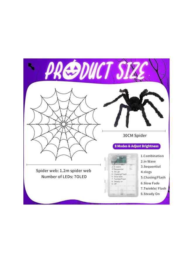 The Bros Halloween Decorations, 70 LED Waterproof Halloween Spider Web Lights with 30cm Black Spider, Halloween Lights for Indoors House Garden Decorations - Image 4