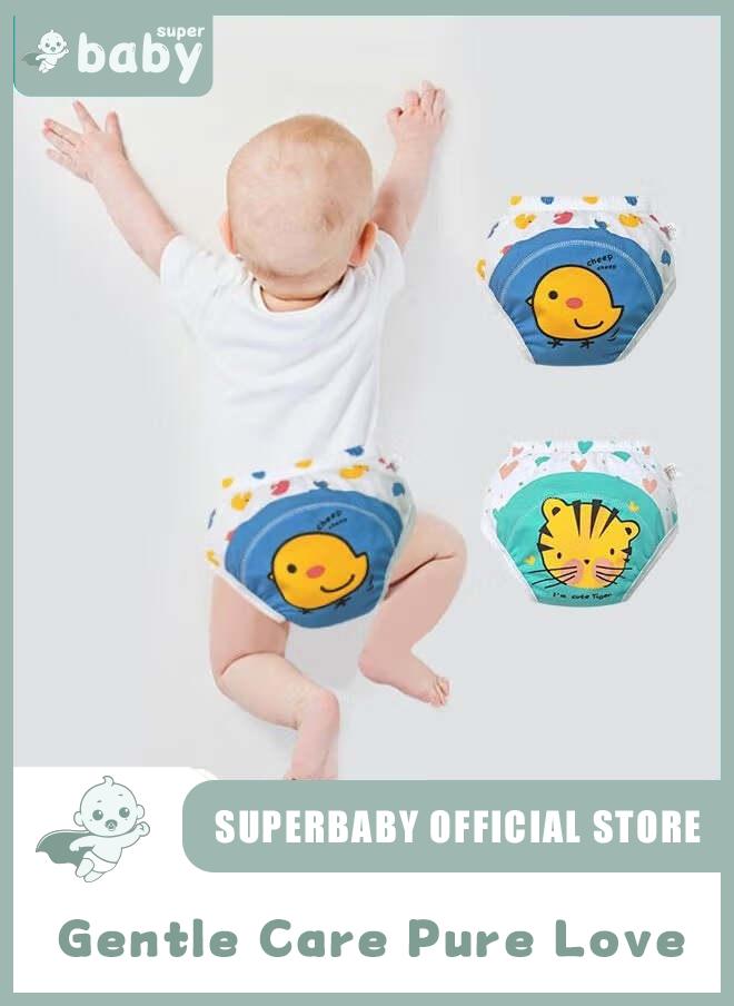 SuperBaby 2 Piece Potty Training Underwear, 6 Layers Breathable Cotton Absorbent Trainer Pants for Toddler Baby Boys Girls Waterproof - Image 1