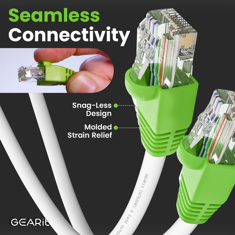 GEARit RJ45 Cat-6 Ethernet Patch Cable, 10Gpbs Transfer Speed, Gold-Plated Connectors, Copper Clad, Outdoor, UV Resistant, Direct Burial, Waterproof, Durable, 100 Foot (30.4 Meters), White - Image 5