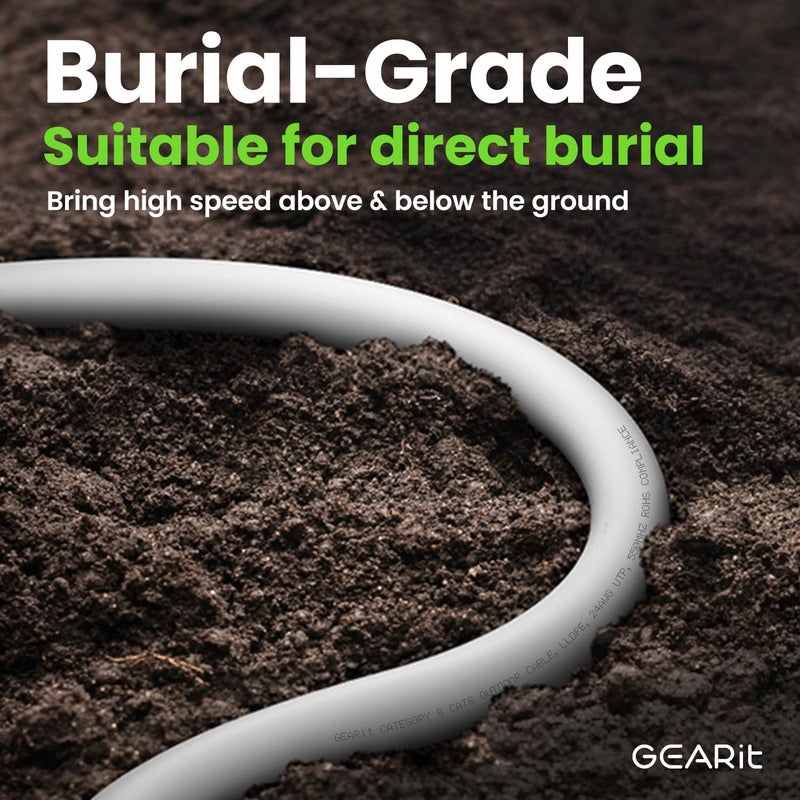 GEARit RJ45 Cat-6 Ethernet Patch Cable, 10Gpbs Transfer Speed, Gold-Plated Connectors, Copper Clad, Outdoor, UV Resistant, Direct Burial, Waterproof, Durable, 100 Foot (30.4 Meters), White - Image 3