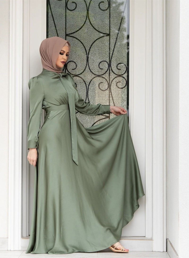 Loquat Women's Fashion Solid Color Large Hem Satin Dress  - Image 1