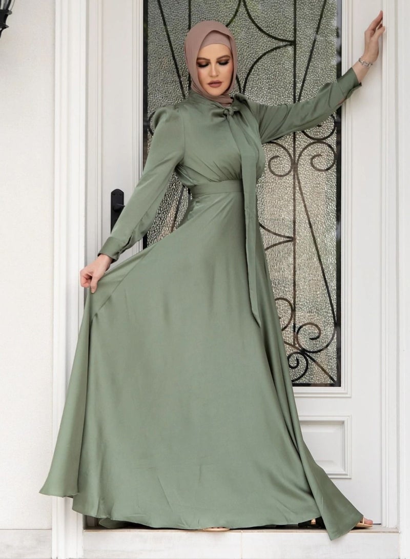 Loquat Women's Fashion Solid Color Large Hem Satin Dress  - Image 2