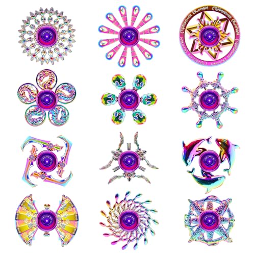 Lerifer 12Pack Alloy Metal Fidget Spinners Durable Office Desk Sensory Toys for Stress Relief Anxiety Cool Fidget Spinners Bulk Fidget Toy Gift for Kids Adults Christmas Party Favors - Image 1