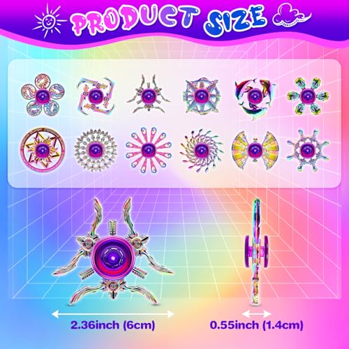 Lerifer 12Pack Alloy Metal Fidget Spinners Durable Office Desk Sensory Toys for Stress Relief Anxiety Cool Fidget Spinners Bulk Fidget Toy Gift for Kids Adults Christmas Party Favors - Image 5
