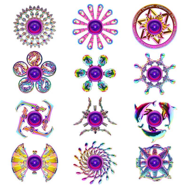 Lerifer 12Pack Alloy Metal Fidget Spinners Durable Office Desk Sensory Toys for Stress Relief Anxiety Cool Fidget Spinners Bulk Fidget Toy Gift for Kids Adults Christmas Party Favors - Image 3