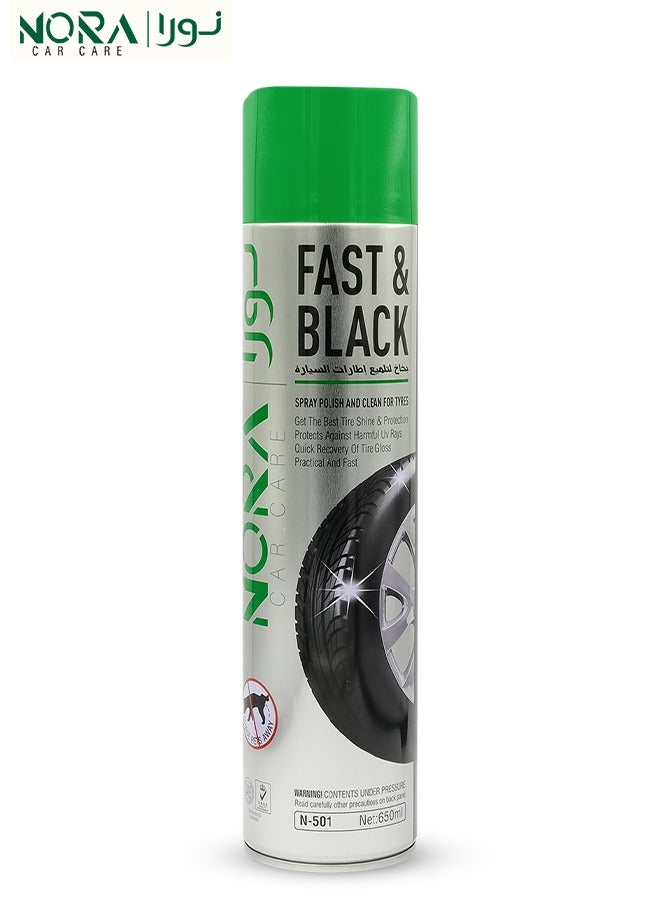 NORA Fast black Ultimate Tyre Polish Spray Protection And Clean Shine Tyres For Car Bike Truck Tire Polish 650ml N-501 - Image 1