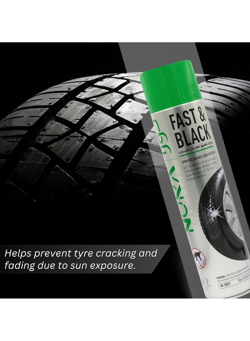 NORA Fast black Ultimate Tyre Polish Spray Protection And Clean Shine Tyres For Car Bike Truck Tire Polish 650ml N-501 - Image 4