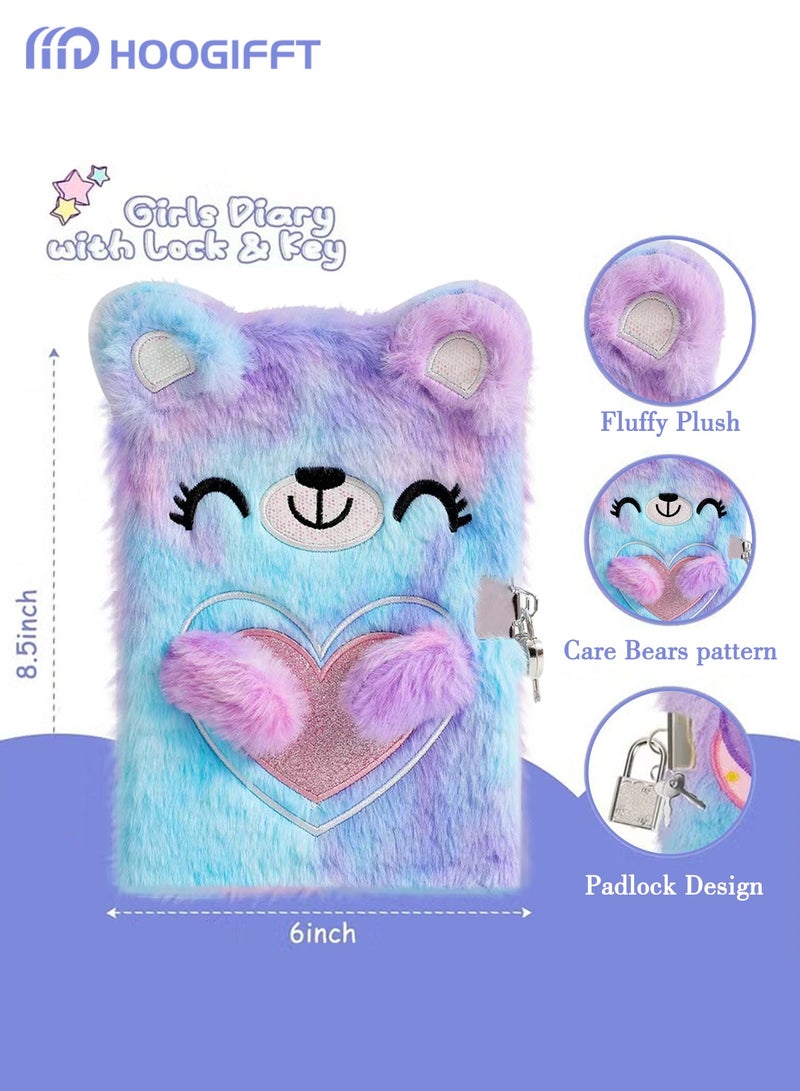 هوغيفت دفتر يوميات للفتيات مع قفل و مفاتيح، دفتر يوميات على شكل دب حبيبي للاطفال، دفتر يوميات سري للرسم والكتابة، هدايا للفتيات (دب حبيبي) - Image 2