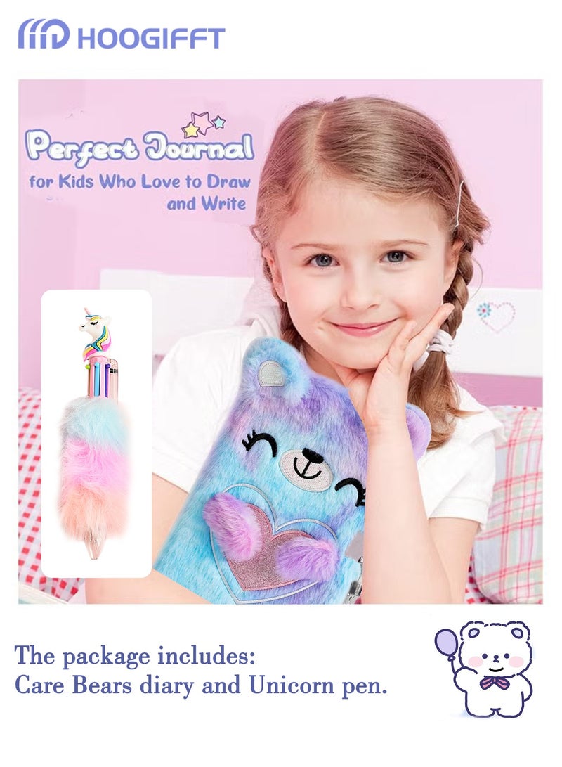 هوغيفت دفتر يوميات للفتيات مع قفل و مفاتيح، دفتر يوميات على شكل دب حبيبي للاطفال، دفتر يوميات سري للرسم والكتابة، هدايا للفتيات (دب حبيبي) - Image 3