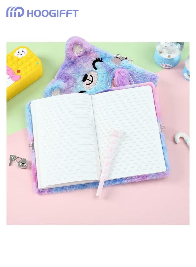 هوغيفت دفتر يوميات للفتيات مع قفل و مفاتيح، دفتر يوميات على شكل دب حبيبي للاطفال، دفتر يوميات سري للرسم والكتابة، هدايا للفتيات (دب حبيبي) - Image 4