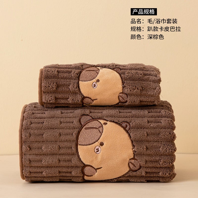 Towel Bath Towel Suit Two-Piece Set Carmi Bala Face Towel Household Cartoon Bath Coral Fleece Bath Towel - Image 1