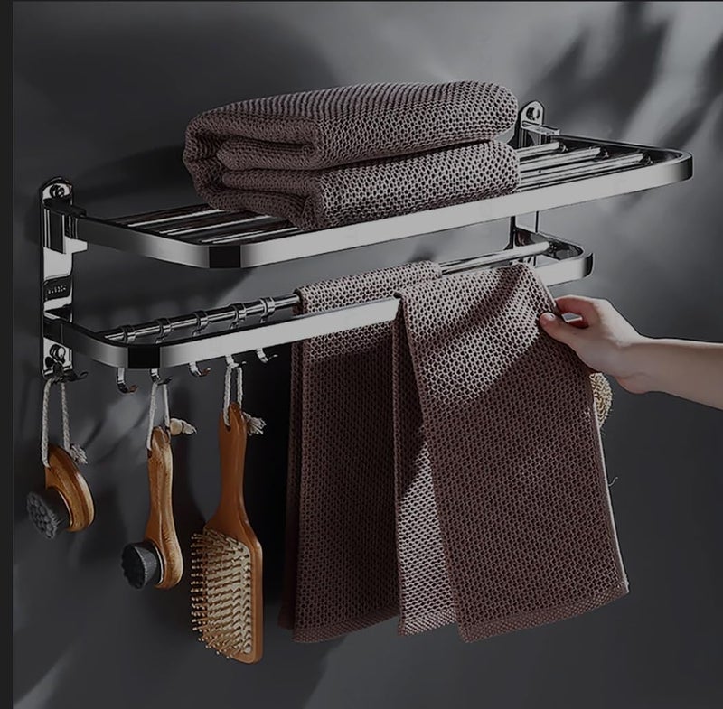 Well Set حامل مناشف قابل للطي من الفولاذ المقاوم للصدأ بطول 24 بوصة للحمام، متين وأنيق، موفر للمساحة، مجموعة مثالية من ملحقات الحمام للمنزل، قابل للطي بقطر 24 بوصة - Image 2
