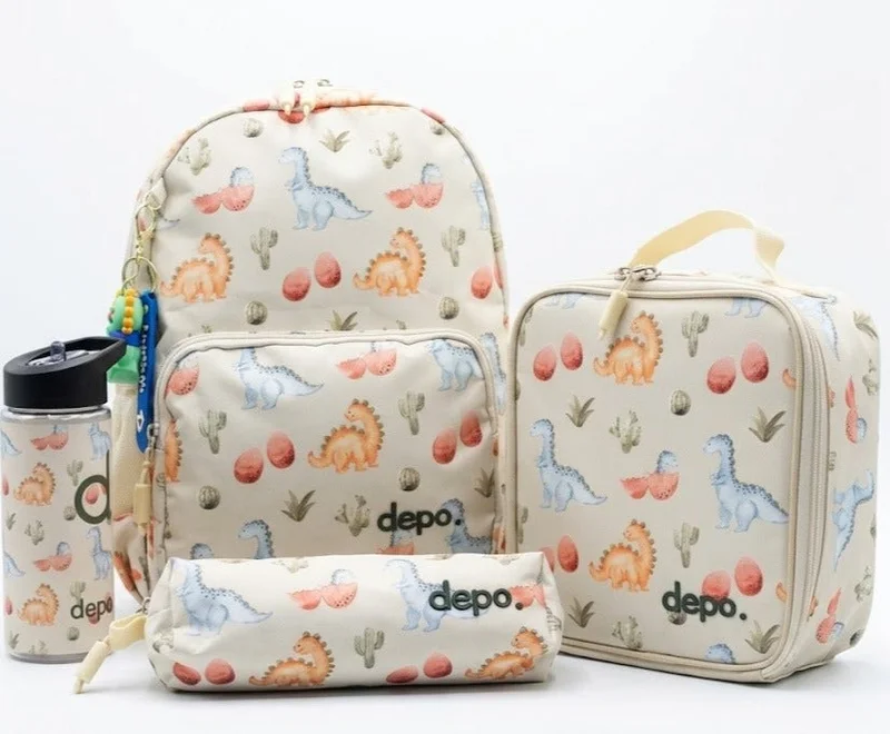 Depo 4-Piece Kids School Bag Set – 35.5cm Backpack, Insulated Lunch Bag, Pencil Case & 500ml Leak-Proof Water Bottle | Lightweight, Water-Resistant, Durable School Backpack Set for Boys & Girls