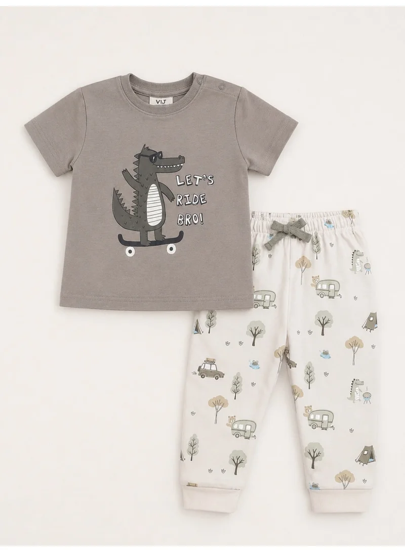 فكتور اند جين Infant Boys Animal Character Print Cotton Pajama Set – T-Shirt & Pajama Pants Nightwear