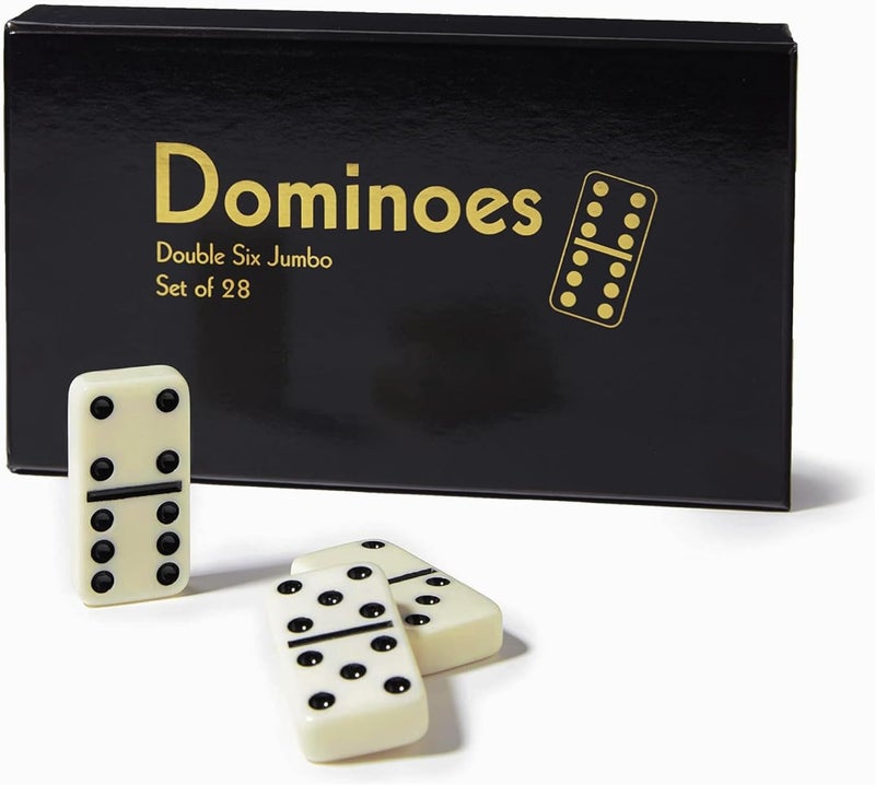 CHH Double 6 Jumbo Size Domino Tiles Set of 28 in Black/Cream Color with Snap Vinyl Case - Image 1