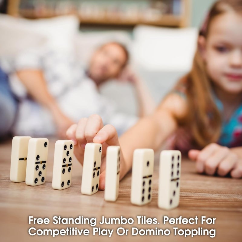 CHH Double 6 Jumbo Size Domino Tiles Set of 28 in Black/Cream Color with Snap Vinyl Case - Image 5