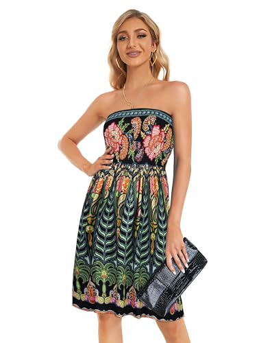 CHICGAL Women Strapless Dresses Casual Sundresses Tube Top Dress Beach Cover Up Hawaiian Bandeau Outfits(Boho Green Tree,L) - Image 5