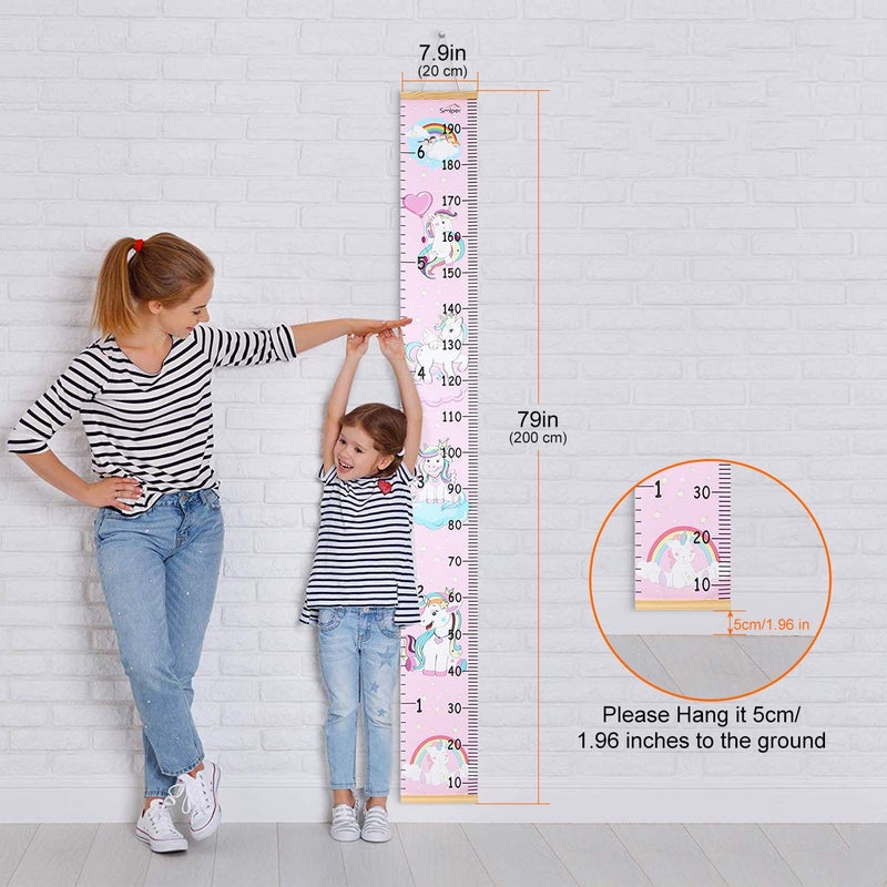 Smlper Growth Chart for Kids,Child Height Chart Ruler for Wall,Wood Frame Fabric Canvas Height Measurement Ruler for Kids Nursery Room,Removable Wall Decor 79"x7.9" - Image 3