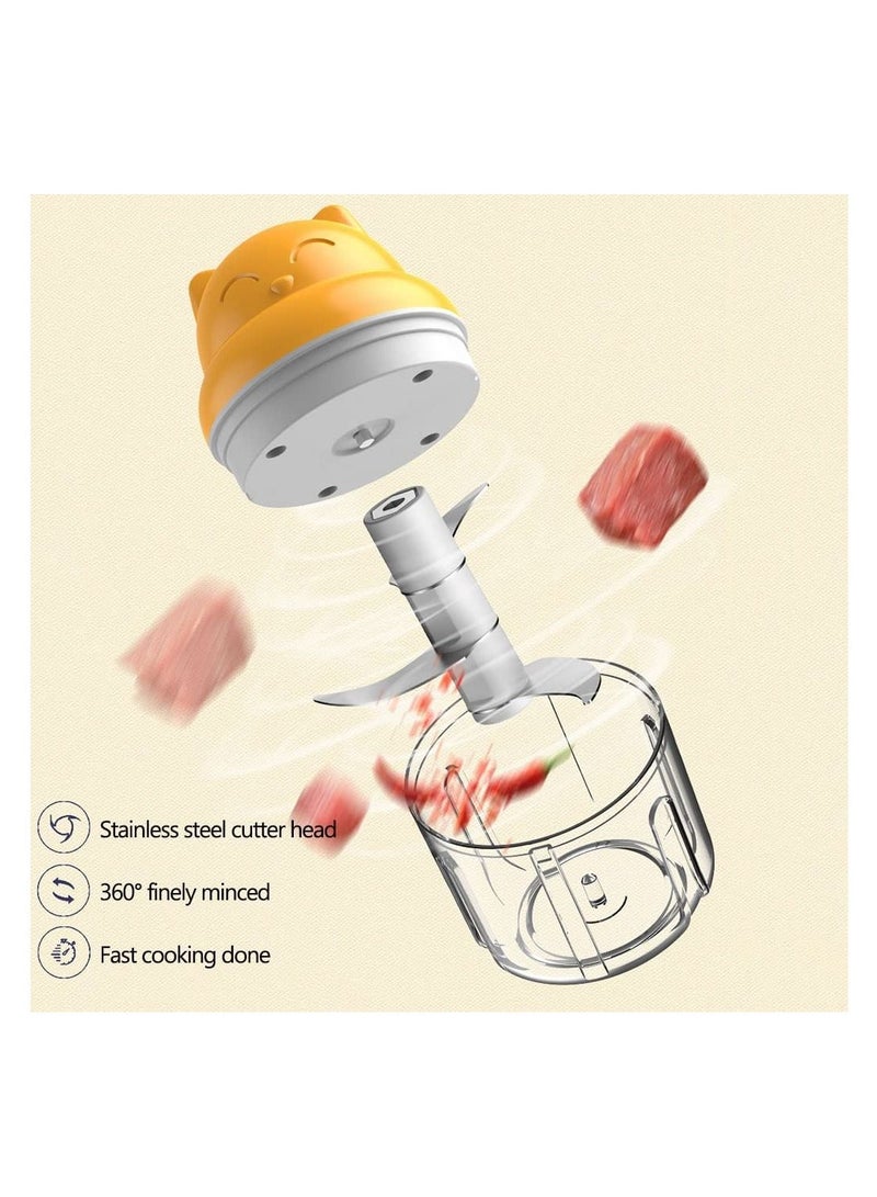 Electric Food Chopper, Mini Garlic Chopper, Portable Vegetable Mincer Meat Blender, USB Charging Food Processor for Puree, Onion, Herb, Veggie, Ginger, Fruit Chopper with 2 Cups (A-Yellow)  - Image 3