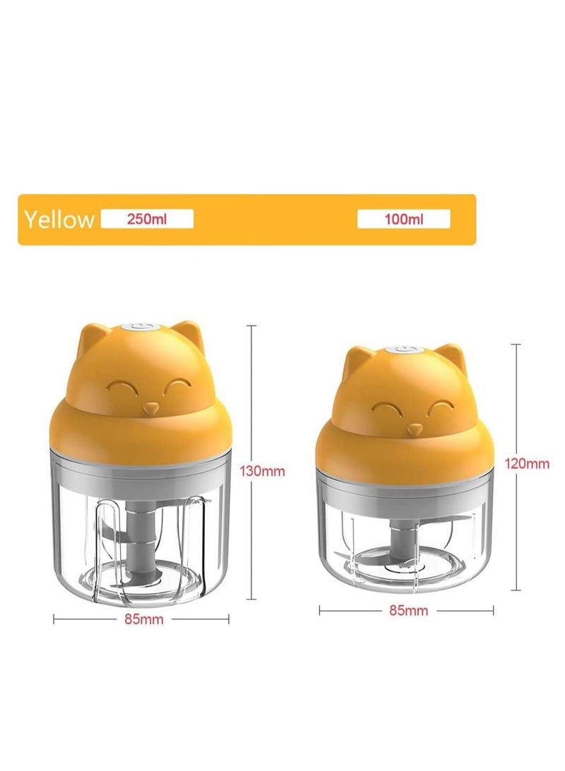 Electric Food Chopper, Mini Garlic Chopper, Portable Vegetable Mincer Meat Blender, USB Charging Food Processor for Puree, Onion, Herb, Veggie, Ginger, Fruit Chopper with 2 Cups (A-Yellow)  - Image 2
