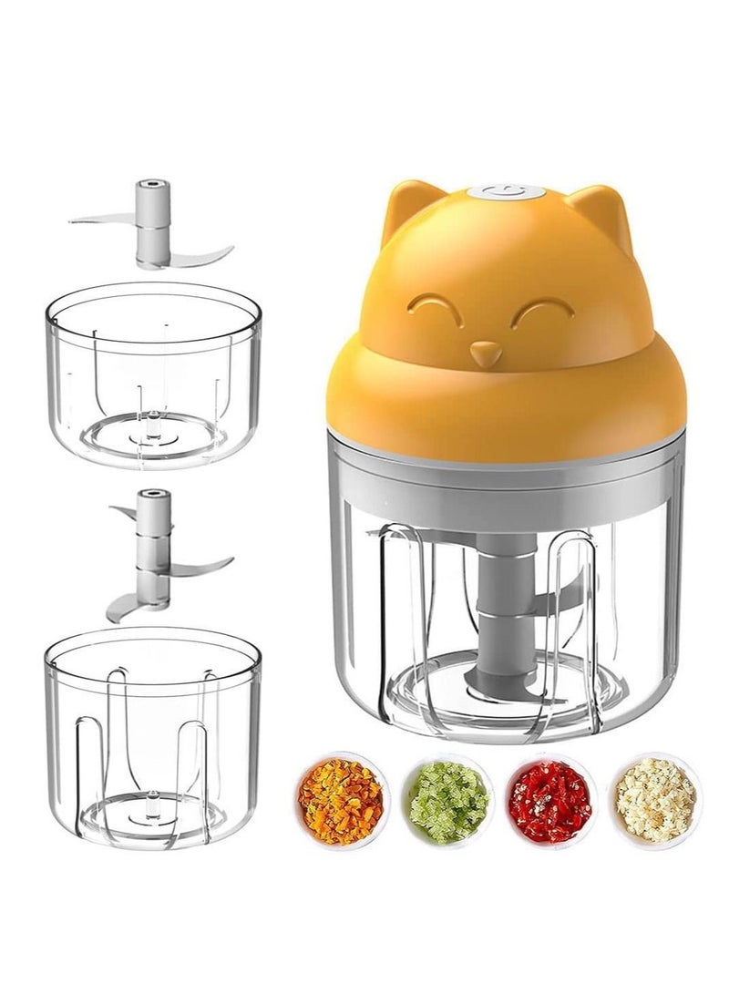 Electric Food Chopper, Mini Garlic Chopper, Portable Vegetable Mincer Meat Blender, USB Charging Food Processor for Puree, Onion, Herb, Veggie, Ginger, Fruit Chopper with 2 Cups (A-Yellow)  - Image 1