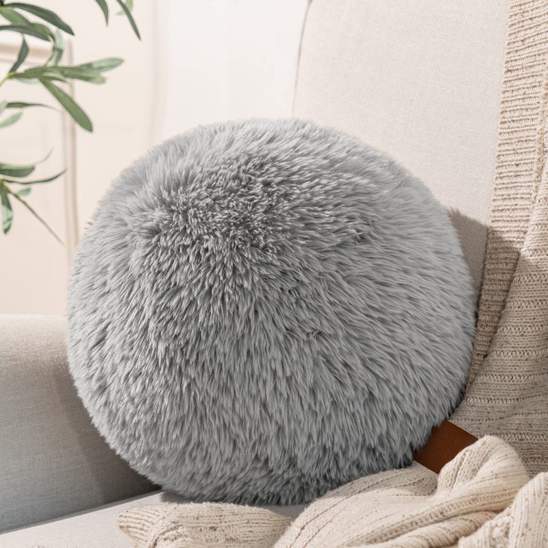 Ashler Home Deco Ashler Plush Ball Throw Pillow and Cushion for Sofa Cute Style Round Pillow with Handle Super Soft Spherical Pillow for Bedroom Circle Orb Shaped Decorative 10 x 10 inches Light Grey 
